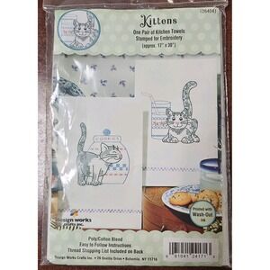 Tobin Stamped For Embroidery Kitchen Towels‎ 17"X30" 2/Pkg-Kittens NEW